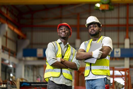 portrait of african american technician engineer workers team inside the manufacturing factory line production free photo portrait of african american technician engineer workers team inside the manufacturing factory line production free photo